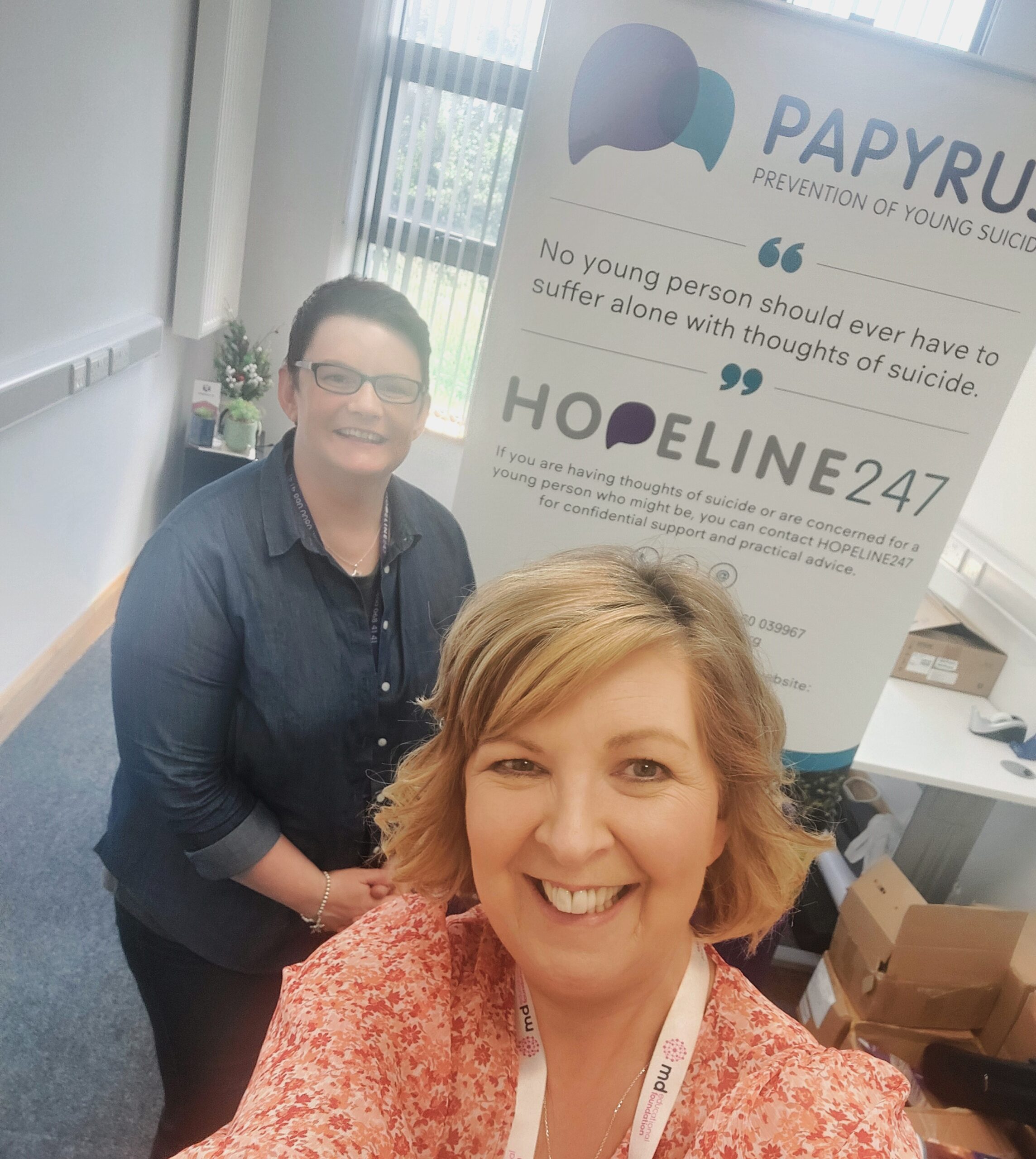 mdeducational foundation Director of Schools & Partnerships, Deirdre Doherty meeting with PAPYRUS Prevention of Young Suicide