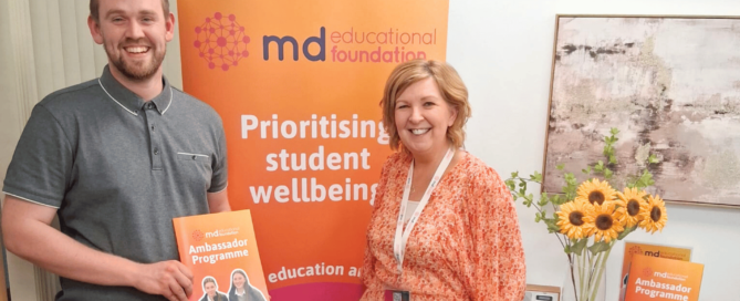 mdeducational foundation Ambassador, James Sweeney, and our Director of Schools & Partnerships, Deirdre Doherty