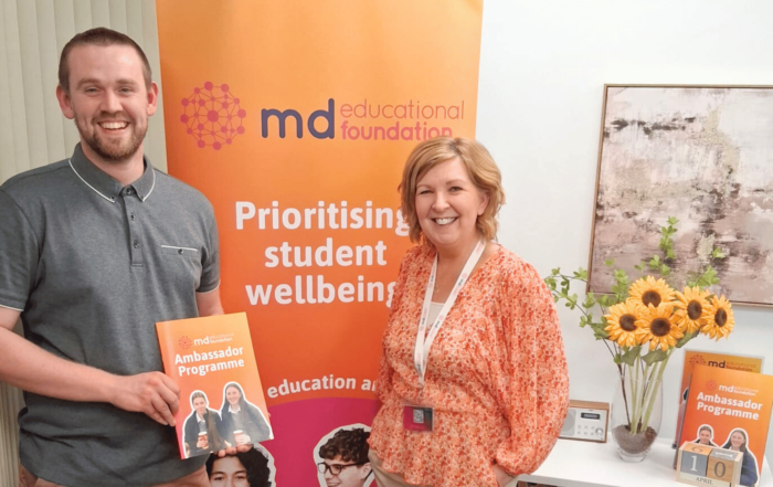 mdeducational foundation Ambassador, James Sweeney, and our Director of Schools & Partnerships, Deirdre Doherty